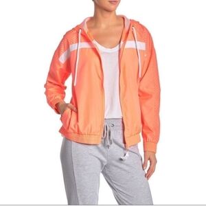 Bebe Sport Neon Peach/Orange Perforated Tracksuit Jogger Windbreaker Jacket SZ M